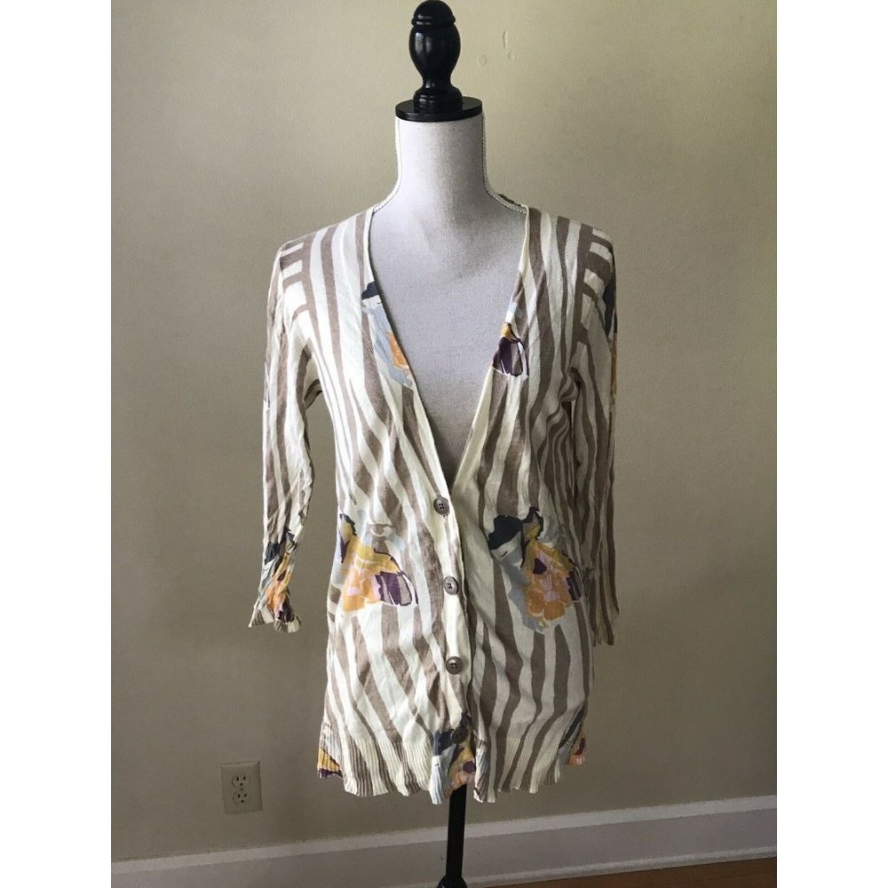Anthropologie Sparrow Floral Rendering Striped - Picture 2 of 9